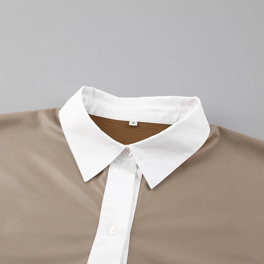 

Autumn and winter new stitching PU loose loose European and American fashion long-sleeved shirt