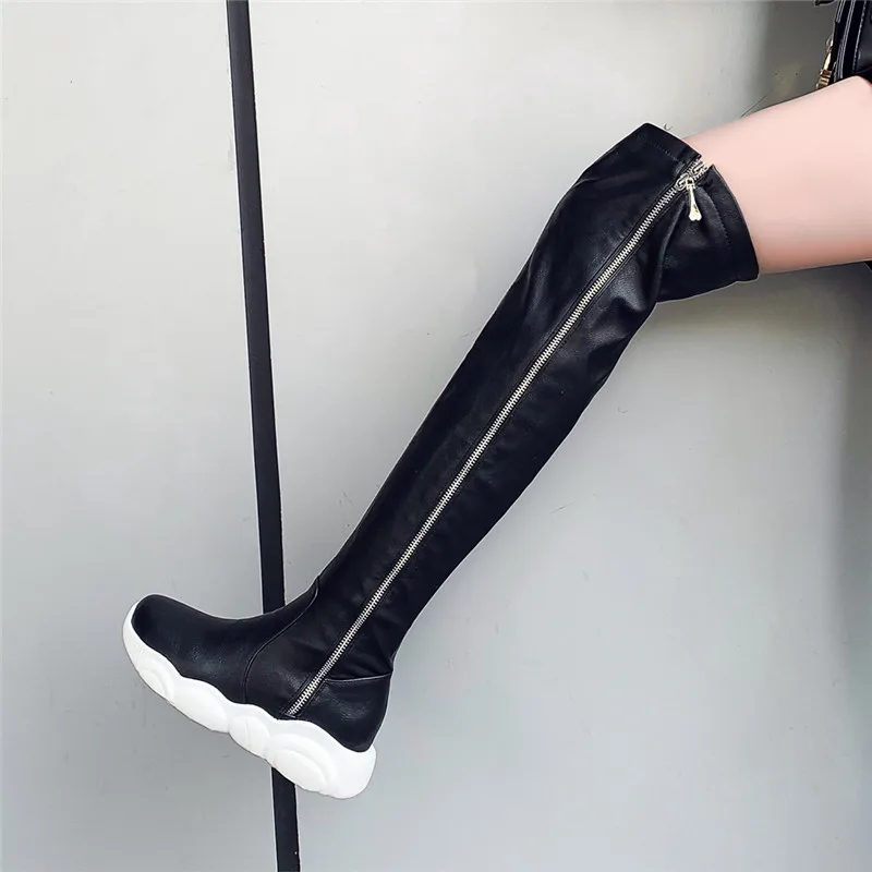 

MoonMeek 2020 big size 33-46 fashion soft leather over the knee boots comfortable flat heel square toe solid winter women boots