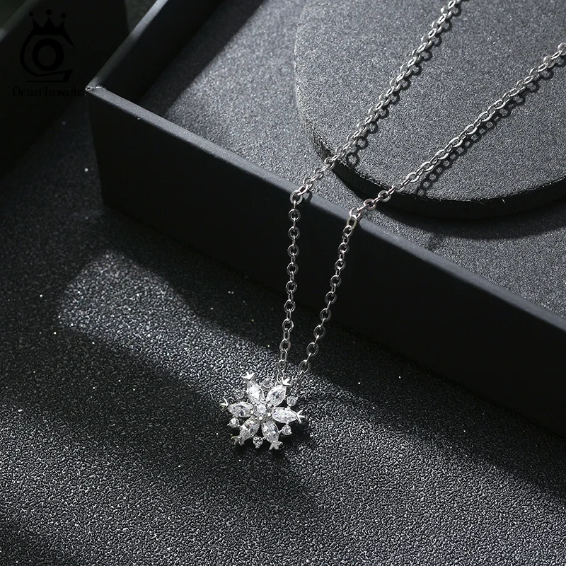 ORSA JEWELS S925 Снежинка Кулон ожерелье позолоченный AAAA CZ милый женский кулон