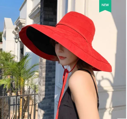 

Sun Hat Summer Foldable Bucket Hat for Women Lady Anti-UV-proof Fisherman's Hat With Large Double Sides Sun Cap Female Beach Hat