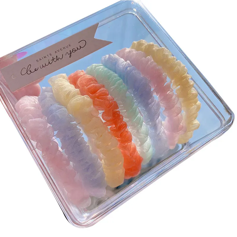 

8 Pcs Korean Mesh Hair Scrunchies Candy Color Elastic Hair Bands Rainbow Color Headwear Ponytail Holder Girls Hair Accessories