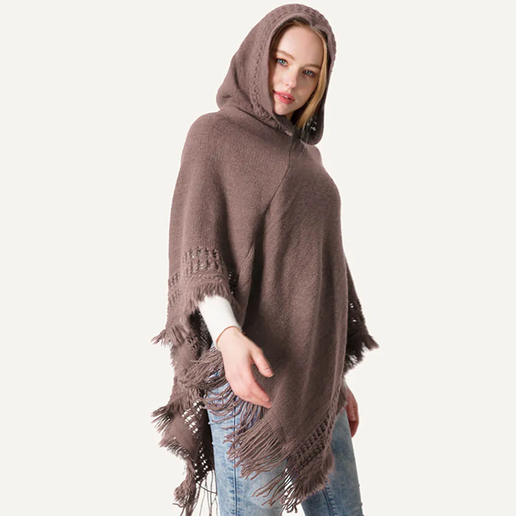 Новинка 2020 года сезон осень зима Модная вязаная накидка с капюшоном Однотонный