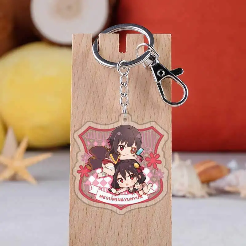 

Anime Kono Suba Keychain Cartoon Figure Satou Kazuma Aqua Megumin Acrylic Pendent Keyring Sweet Romantic Trinket Charm Jewelry