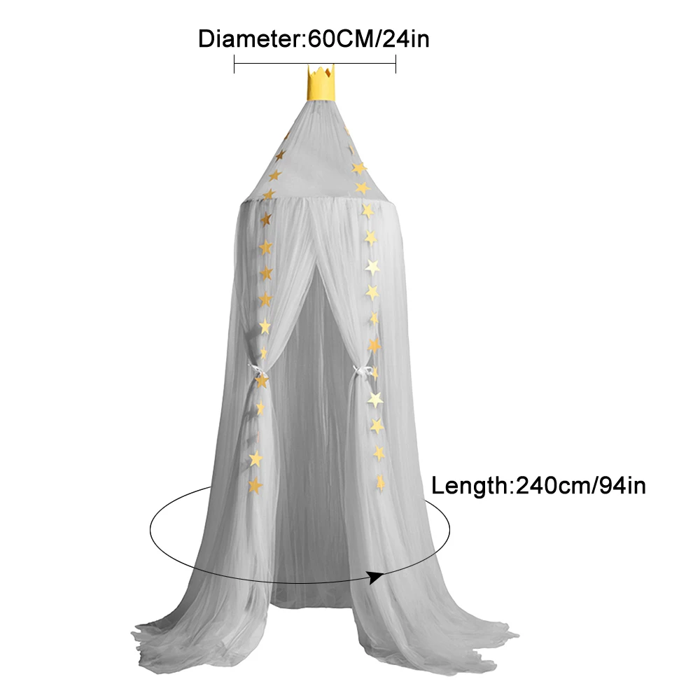 Круглая серая балдахина балдахин москитная сетка кровать со светодиодной