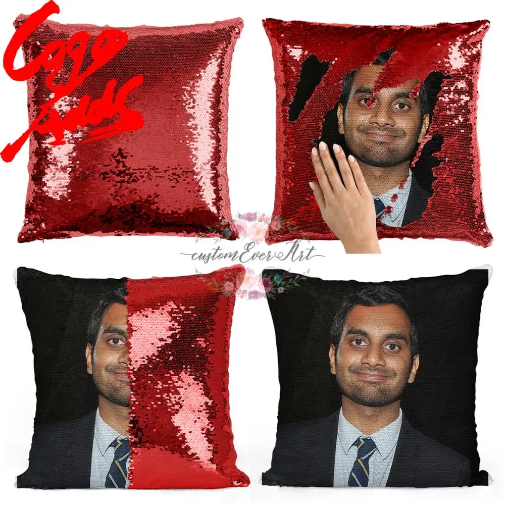 Подушка с блестками Aziz Ansari | Наволочка Двухцветная подушка Подарок для нее Него