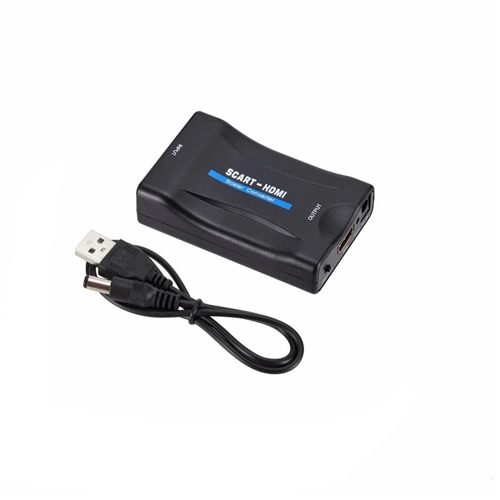 1080P SCART To HDMI-compatible Video Audio Upscale Converter Adapter for HD TV DVD Sky Box STB Plug and Play DC Cable |