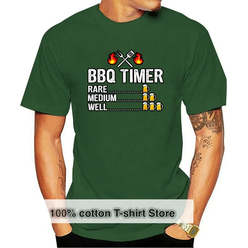 

Bbq Timer Barbecue Drinking Grilling Beer Party Time Funny Black T-Shirt S-6Xl Big Tall Tee Shirt