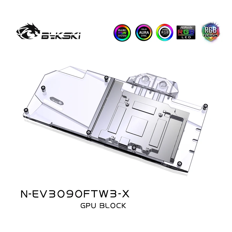 Фото Водяной охладитель Bykski для EVGA RTX 3090/3080/3080Ti FTW3 ULTRA GAMING с задней пластиной, водяной блок с полной крышкой, N-EV3090FTW3-X №3