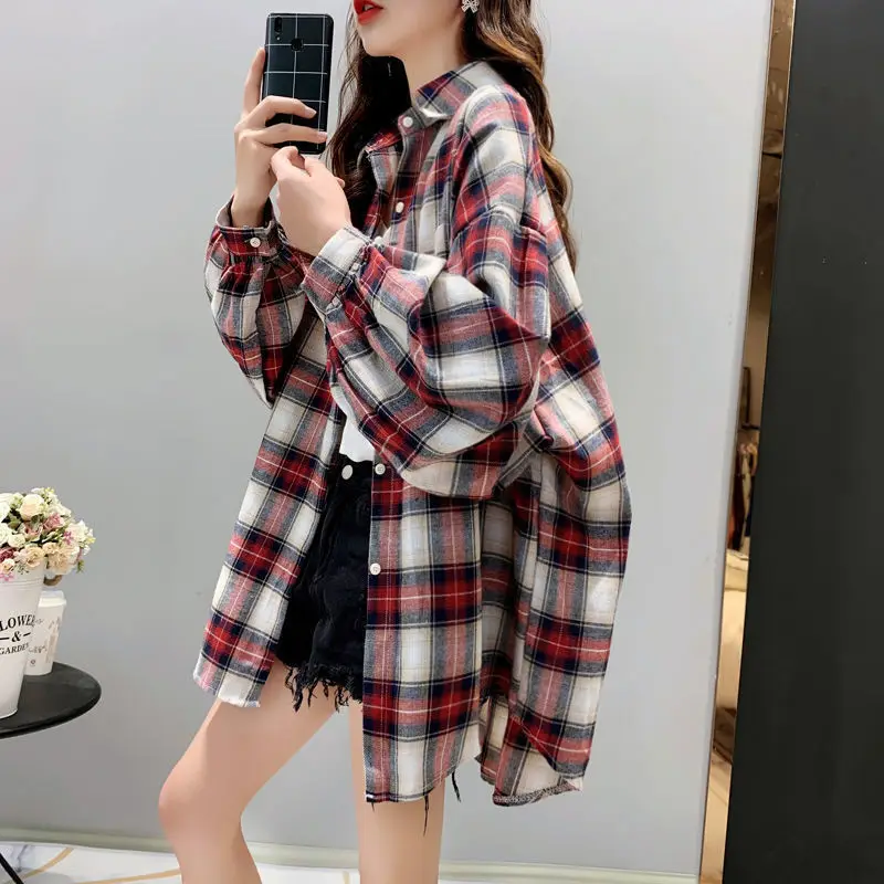 

Plaid Shirt Oversize Shirt Women's 2021 Autumn And Winter New Fleece Thickened Shirt Loose And Versatile Coat Women