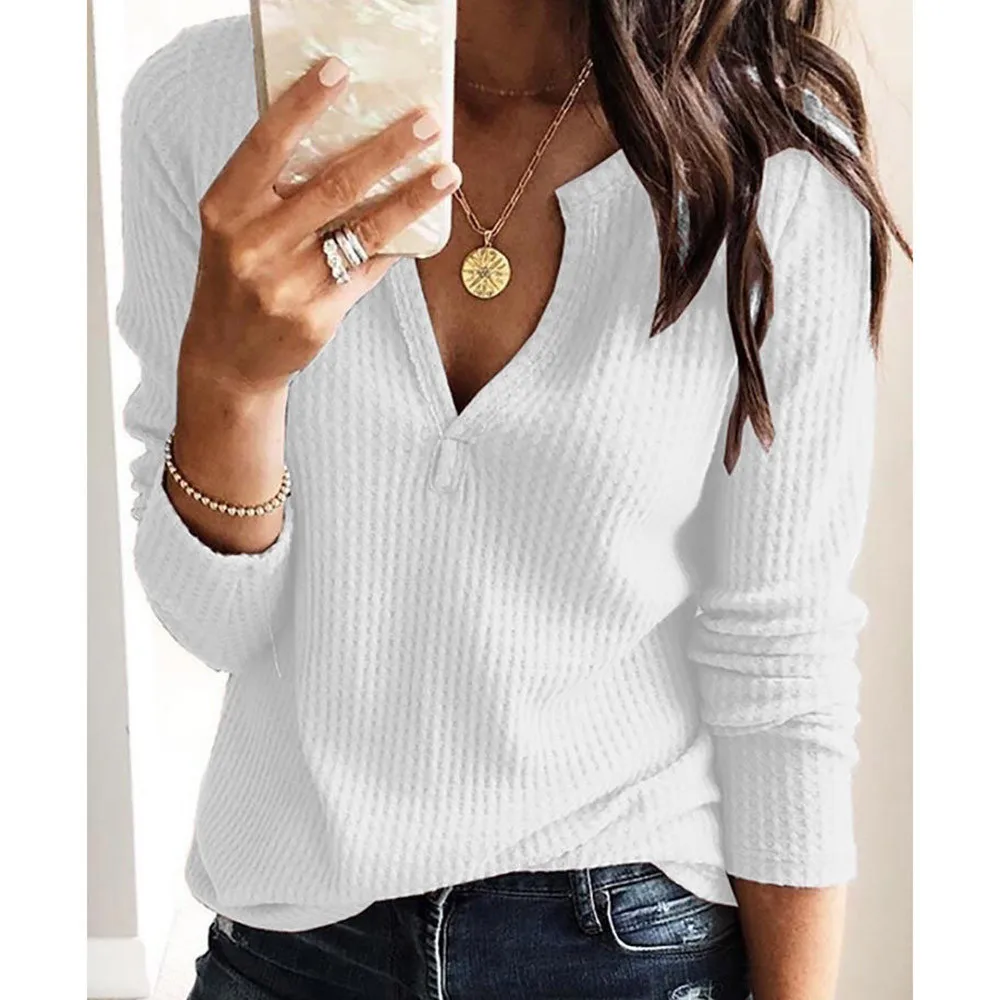 Женская длинная рубашка с v образным вырезом зимняя Свободная блузка длинным