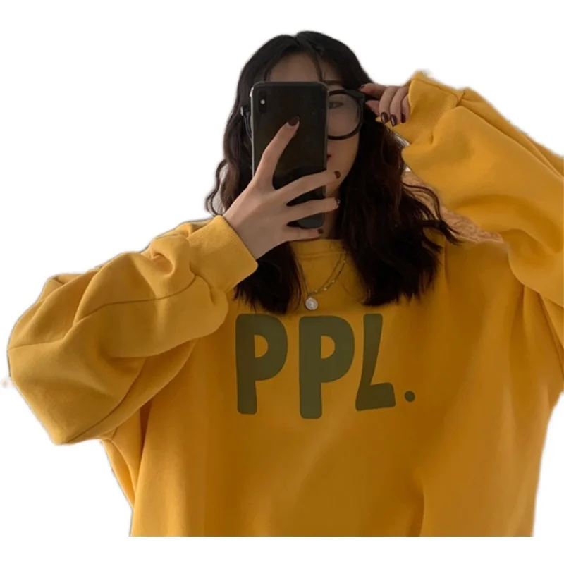 

Oversized Velvet Warm Letter Printed Hoodies Women Clothes Tops Harajuku Turtleneck Kawaii Simple Pullover Korean Sweatshirt