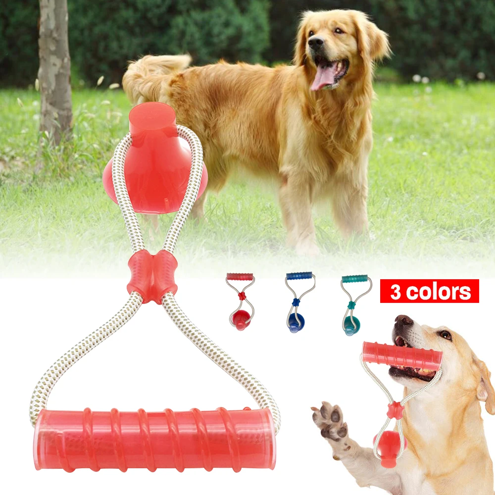 Игрушка для собак Ropeball с присоской для домашнего животного, игрушки с шариками TPR, для чистки зубов, красный, синий, зеленый 0