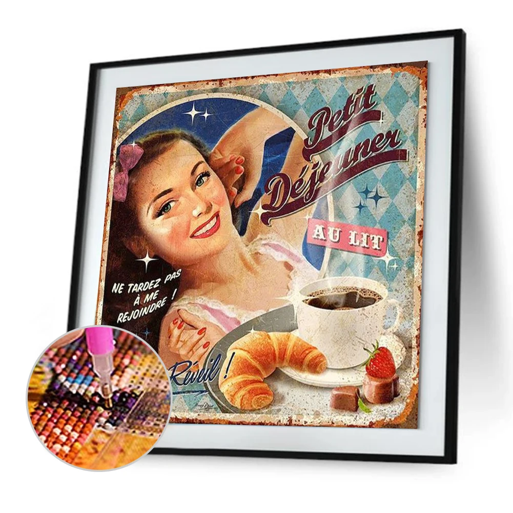 DIY 5D мозаика ретро картинки девочка полная дрель круглая Алмазная Смола набор для