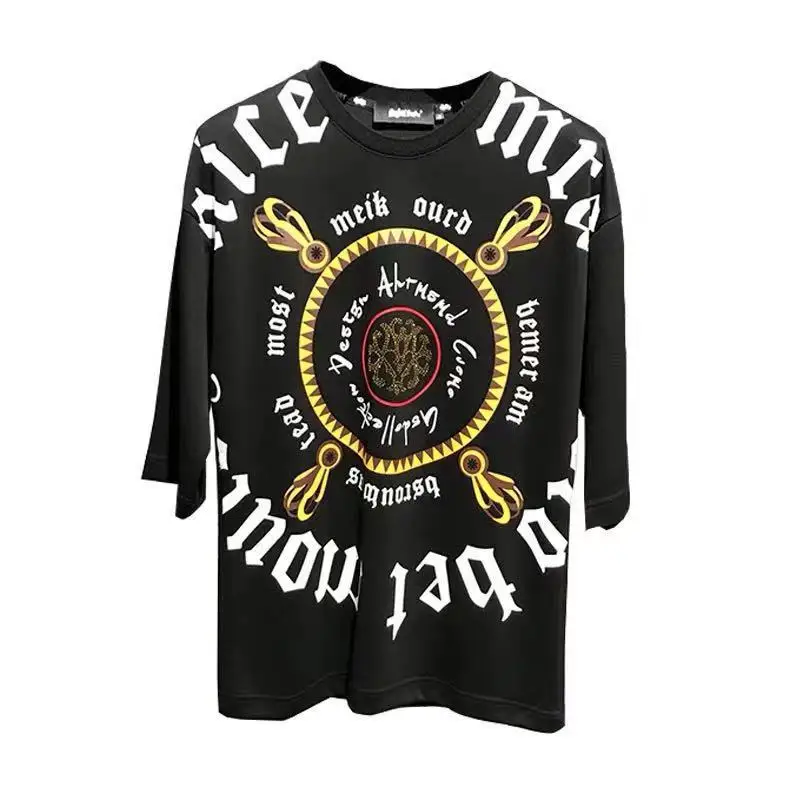 

Men's Summer New Short-sleeved T-shirt Half-sleeved Personality Fashion Craftsmanship Rhinestone Letter Printed Pullover