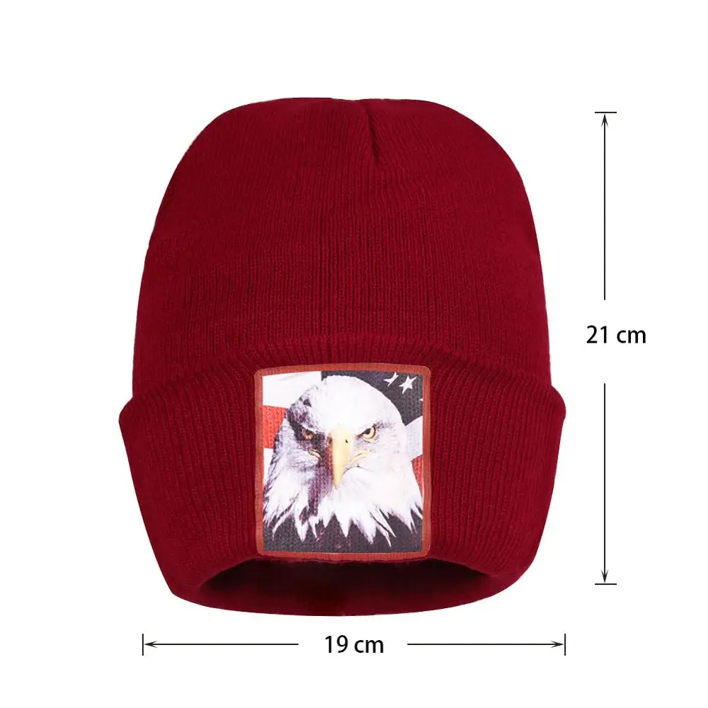 Зимние шапки Американский лысый орел Beanies женские вязаные с манжетами облегающая