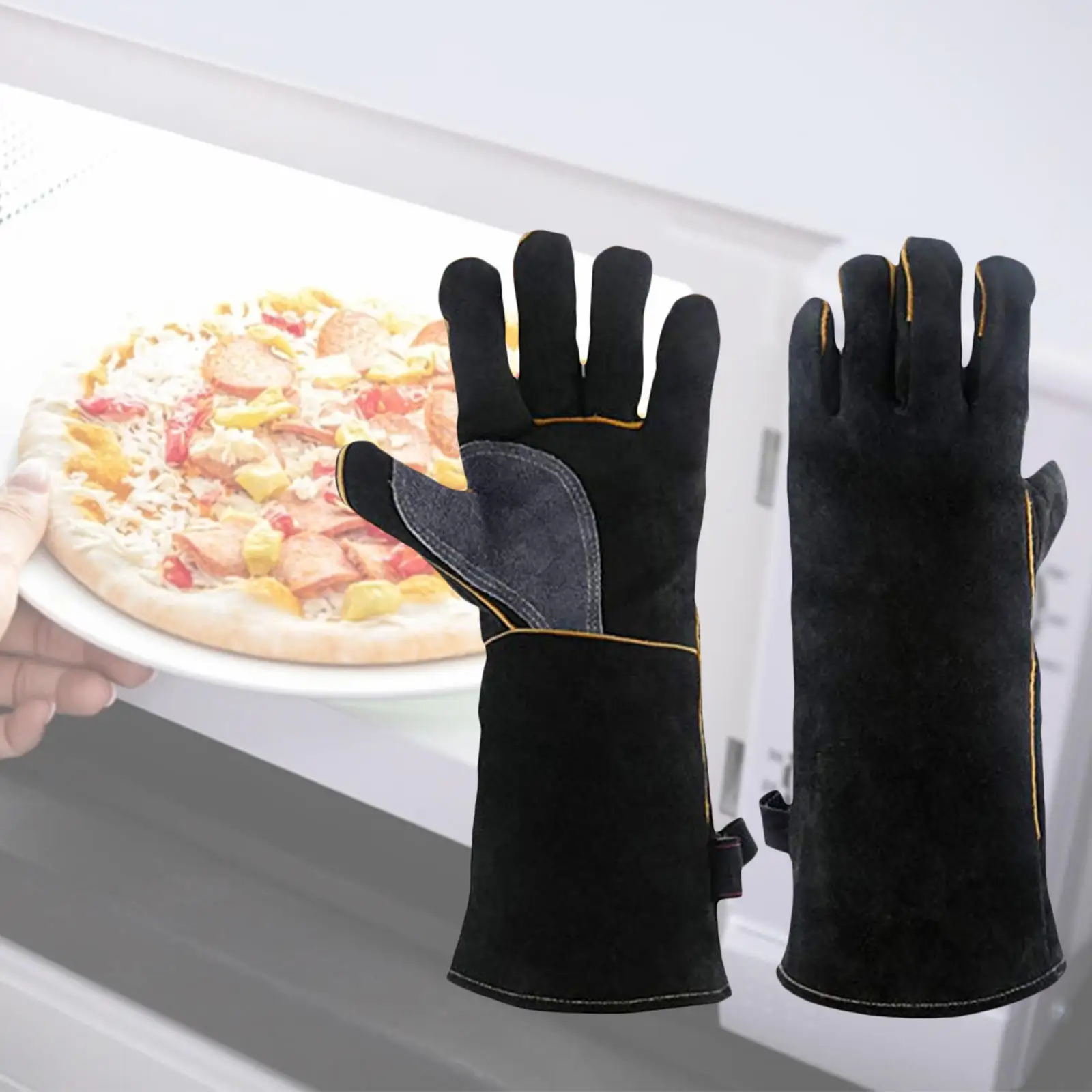 Heat Resistant BBQ Gloves 16 inch with Stitching Leather Oven Mitts for Baking Cooking Kitchen Furnace Fireplace | Безопасность и