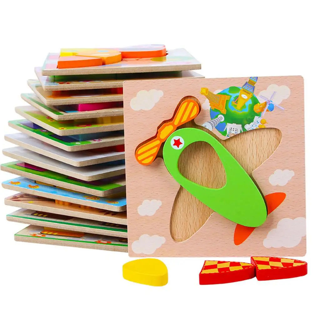 

RCtown 1Pcs Baby 3D Wooden Animal traffic Jigsaw Puzzle Learning Early Educational Toys For Children Kids Christmas Gifts X1208