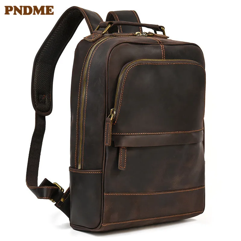 Vintage genuine leather large capacity men's backpack natural crazy horse cowhide travel bagpack first layer leather bookbag