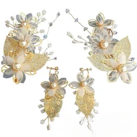 the new bridal headdress korean gold super fairy string zhusen tie wedding hair accessories earrings set wedding accessories