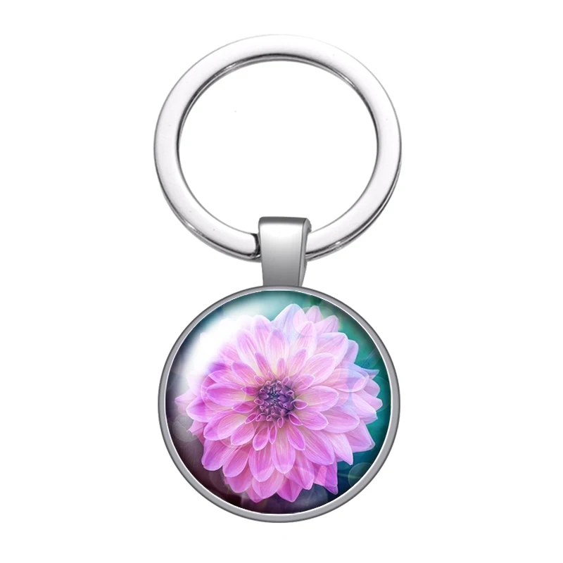 Брелок для ключей с изображением цветов красивое стекло кабошон сумка
