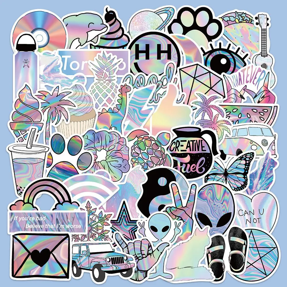 

50PCS Color VSCO Cartoon Small Fresh Laser Waterproof Stickers DIY Graffiti Notebook Waterproof Decorative Stickers