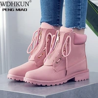 autumn winter women boots trend zipper deisgn pu leather shoes ladies ankle boots large size 42 pink woman boot botas mujer