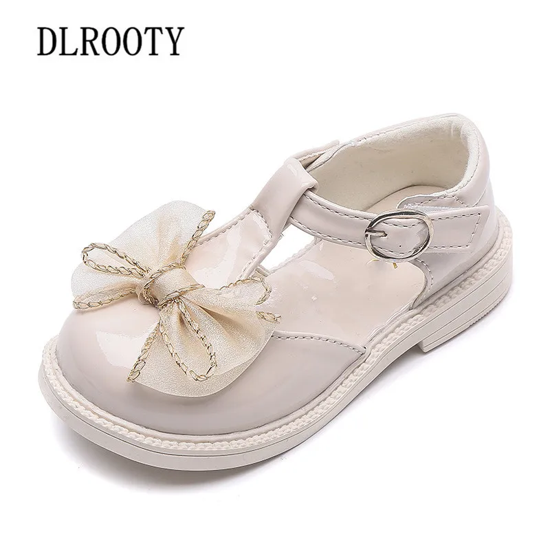 Children Girl Shoes Bow-Knot Hook & Loop Princess Kids Casual Flat Leather Soft Running Autumn Spring