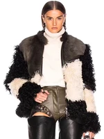 natural fur coat short 2022 runway style women real lamb fur coat stiching fox fur motorcycle jacket genuine leather