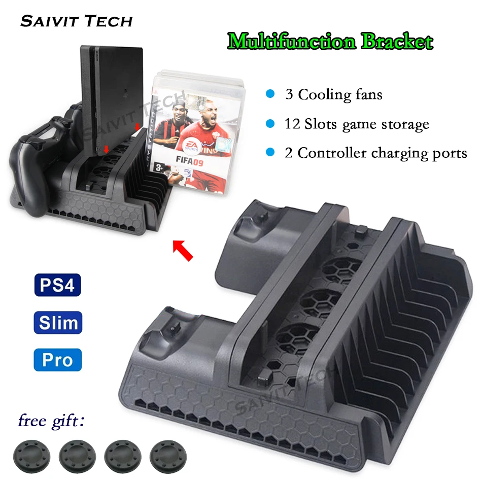 Многофункциональная док-станция для двух контроллеров PS4/PS4 Slim/PS4 Pro вертикальный