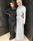 Длинное мусульманское вечернее платье на шнуровке, юбка в полоску с блестками для Ближнего Востока, турецкое модное платье Дубая, абайя, Рамадан, мусульманская одежда