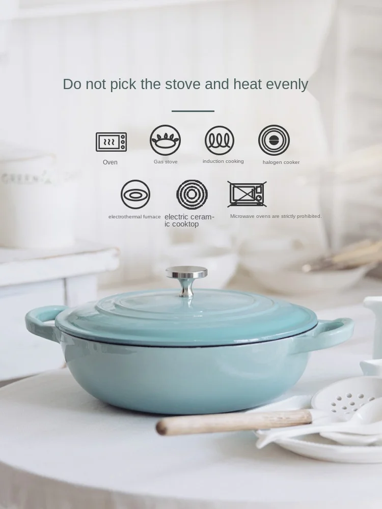 

Cast Iron Stew Pot Enamel Soup Pot round Seafood Thermal Cooker Pig Iron Induction Cooker