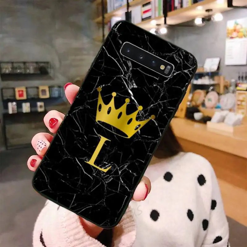 

name Letter Black Marble Gold crown Phone Cases For Samsung A50 A51 A71 A20E A20S S10 S20 S21 S30 Plus ultra 5G M11 funda shell