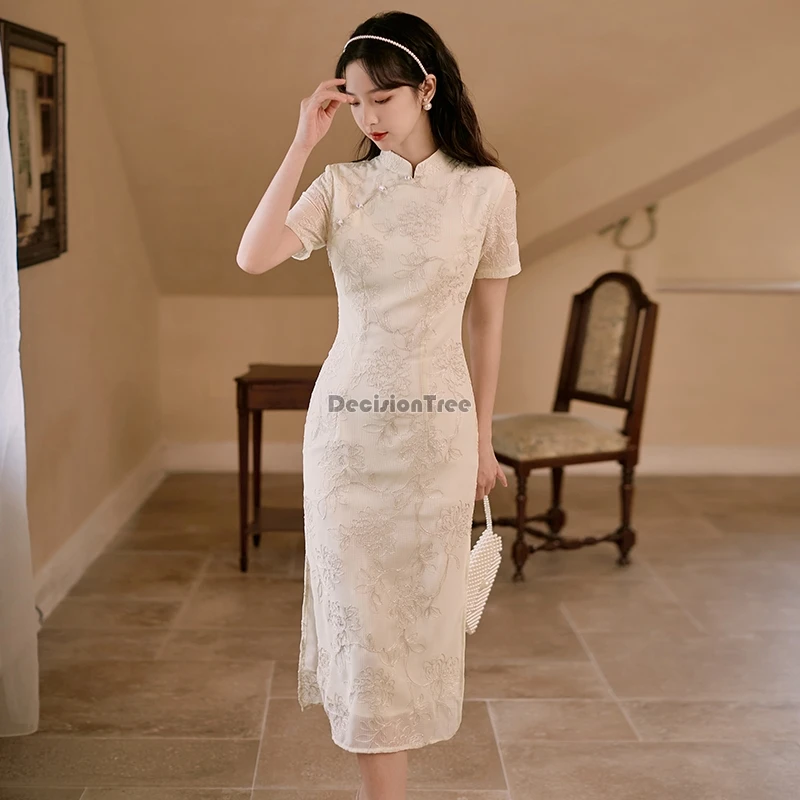 

2021 китайское винтажное вечернее платье qipao, кружевное платье-Ципао, традиционное восточное платье Ципао