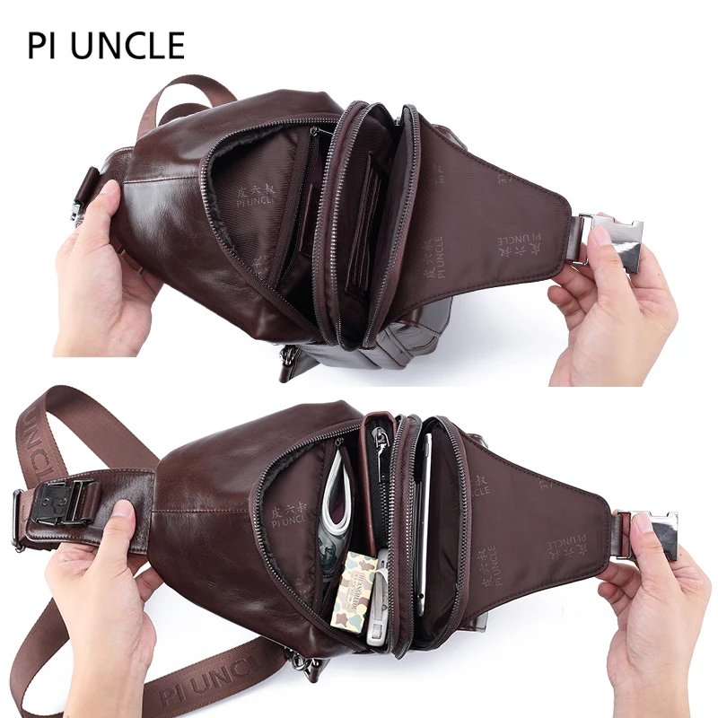 Мужские нагрудные сумки известного бренда из натуральной кожи мессенджеры на