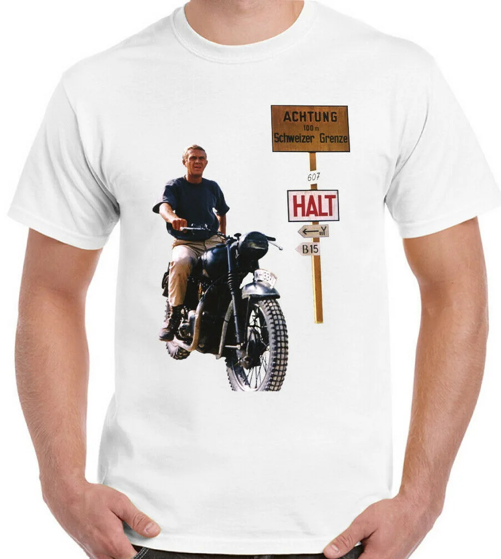 The Great Escape-Steve Mcqueen-Мужская Ретро фильм футболка Бесплатная доставка Топы Футболка