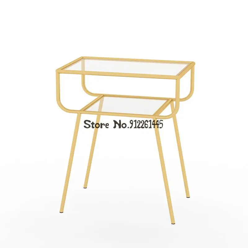 Sofa Side Table Nordic Iron Double-layer Tempered Glass Small Tea Modern Simple Living Room Cabinet Movable Tabl | Мебель