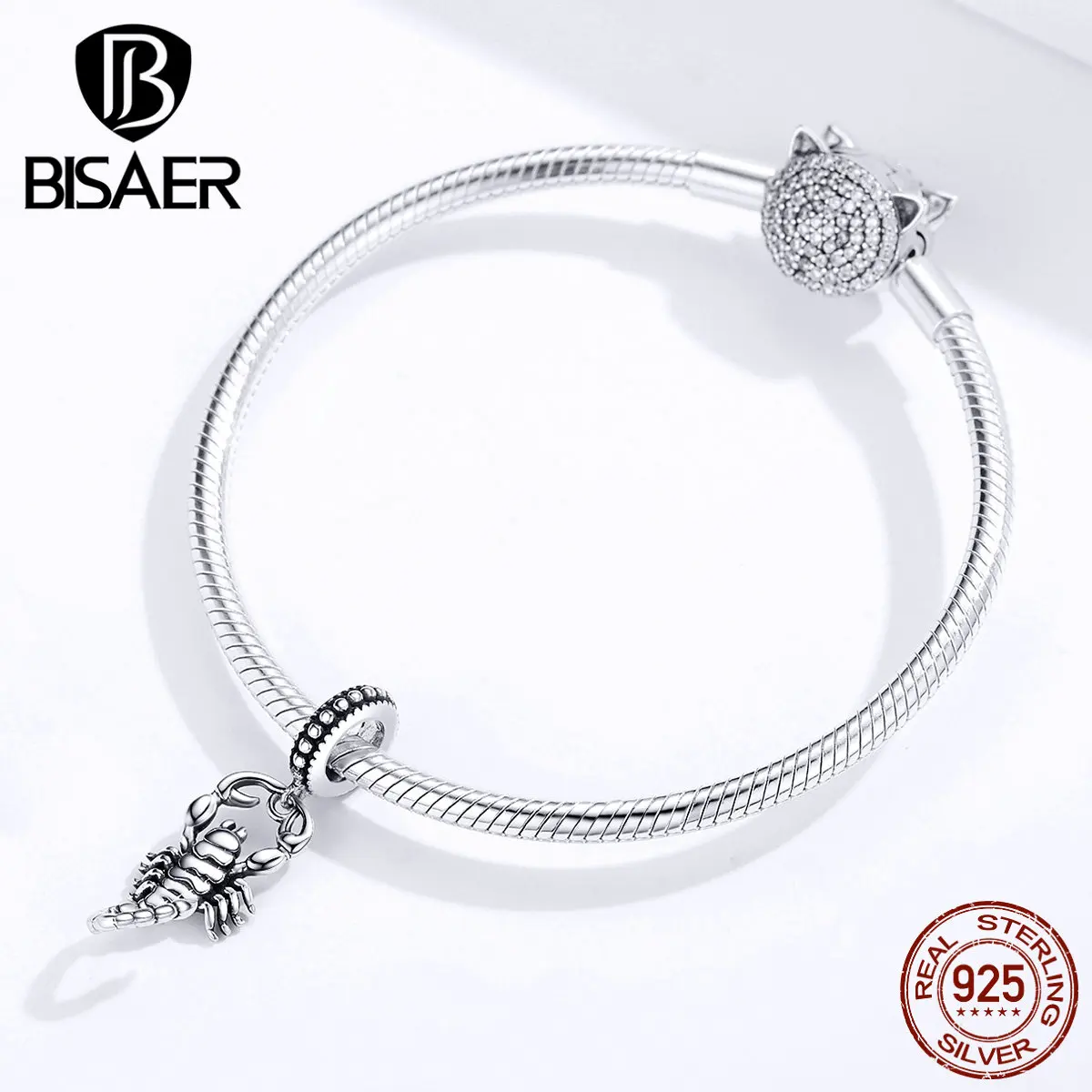 Bisaer 100% 925 Sterling Silver Scorpio Constellations Beads Pendants For Women Fit PAN Bracelet Fashion Jewelry Making Gifts | Украшения и