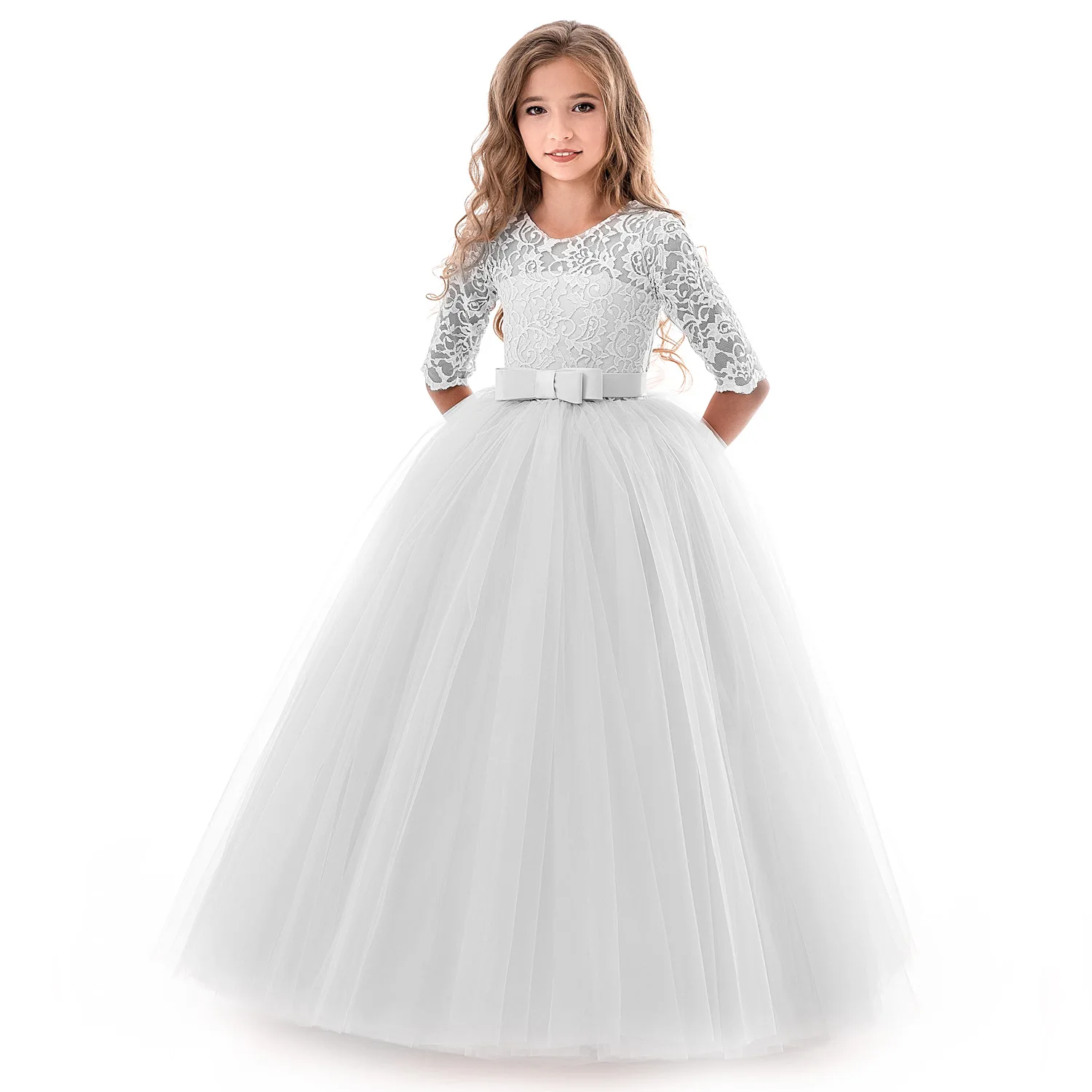 

Flower Girl's Dress Birthday Banquet Lace Stitching Elegant Evening Princess Eucharist Clothing