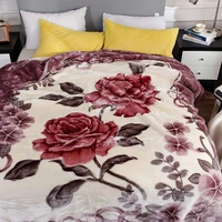 rose flower double layer winter blankets for beds super soft fluffy heavy warm thick twin queen size red raschel blankets