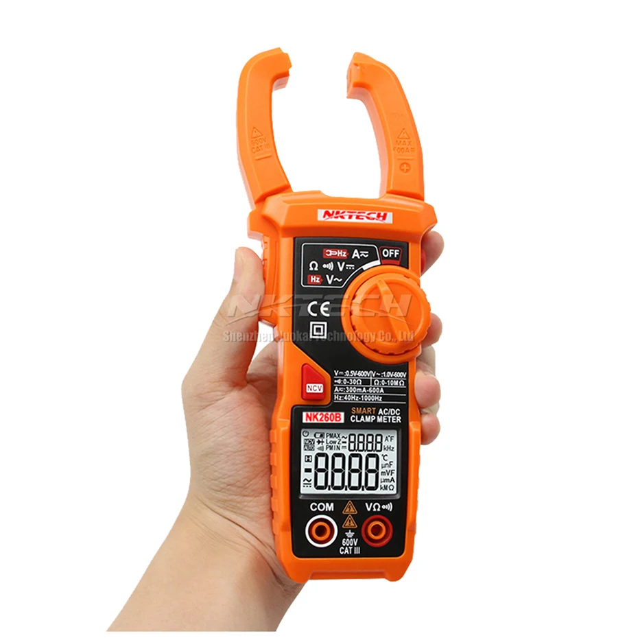 NKTECH NK260B цифровой клещи Смарт авто Диапазон AC DC Напряжение Ток Сопротивление Частота Авто распознавание в/Ом/а 6000 отсчетов