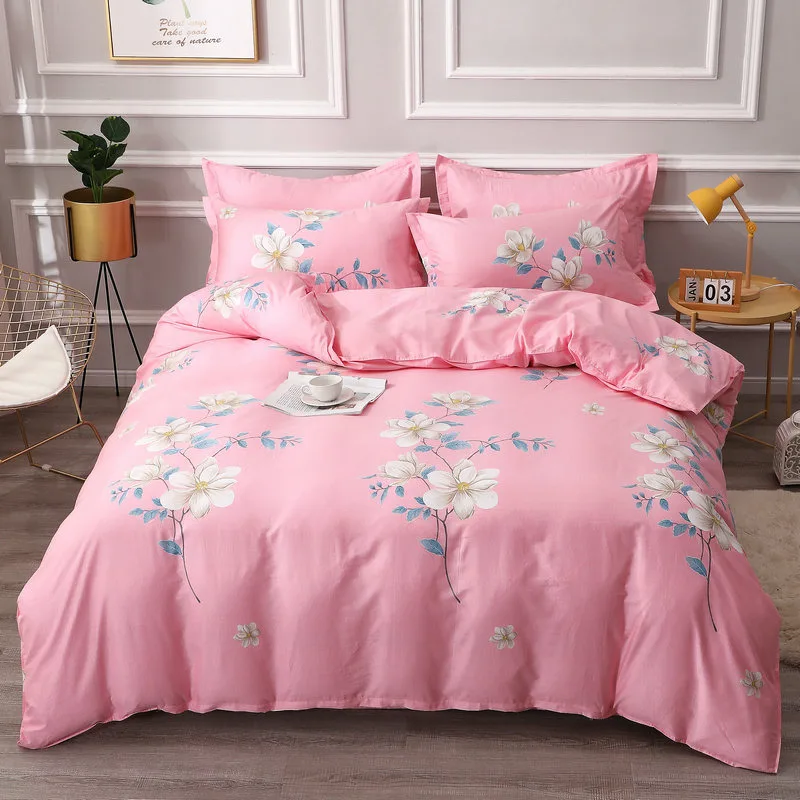 

Flower Printed 4pcs Bedding Sets Cotton Pastoral Plaid Stripe King Single Double Queen Size Duvet Cover Set Soft Bed Sheets