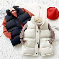 autumn winter sleeveless jacket for children clothes thicken stand collar down cotton vest for boys girls kids waistcoat coat