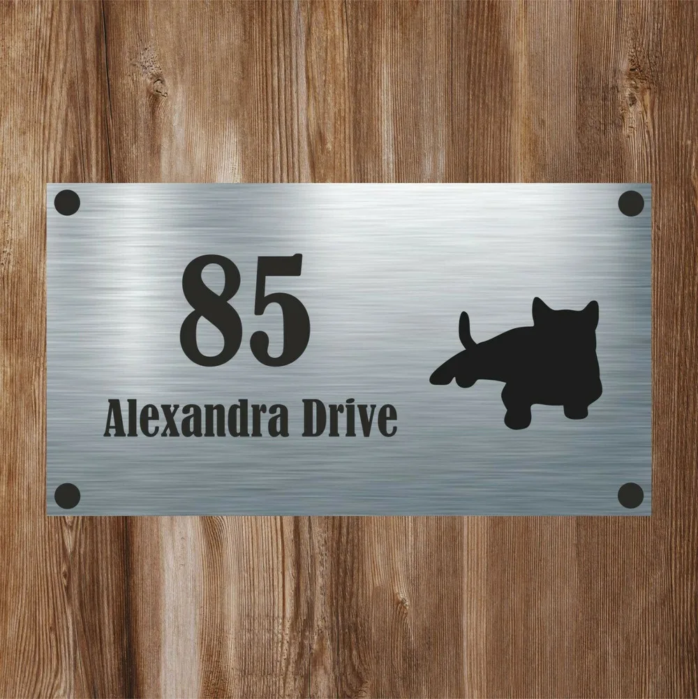

Black Cat Silhouette Aluminium House Number Sign Personalised - Any Text Required
