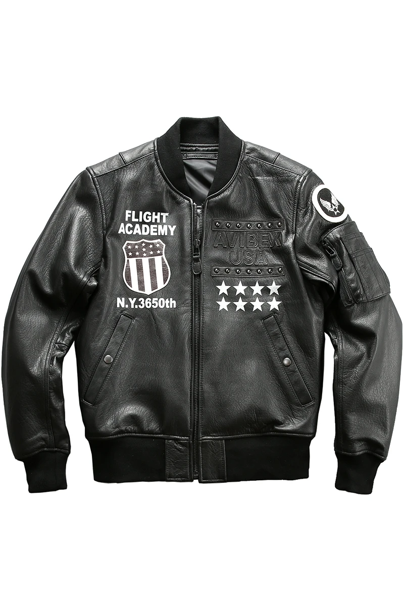 

MA1 flight America leather jacket men rivet pattern pilot jacket goat skin genuine leather coat men stylish bomber jacket male