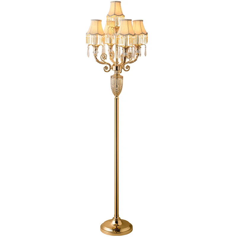 Modern luxury led crystal Floor Lighting Gold Led candle holder floor lamp Cloth shade 5 pcs E14 wedding Crystal candlestick|Напольные