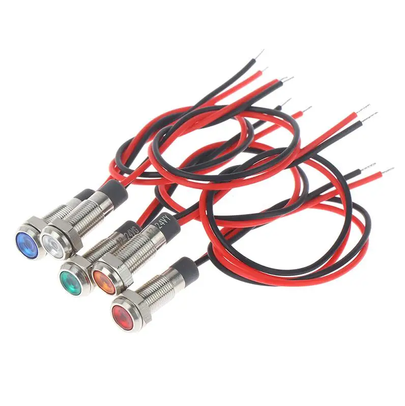 6mm 8mm 10mm 12mm LED Metal Indicator light waterproof Signal lamp with wire 3V 5V 6V 12V 24V 220v red yellow blue green white |