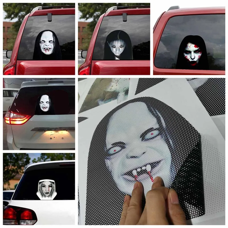 

Horror Ghost Face Car Sticker Creative Car Rear Window Decal Decor Halloween Scary Car Stickers Car Styling