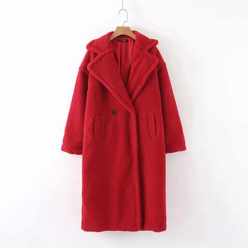 

High Quality Spring Winter Women's Casual Two-button Loose Woolen Coat Mulit-color Mid-length Lamb Wool Coat