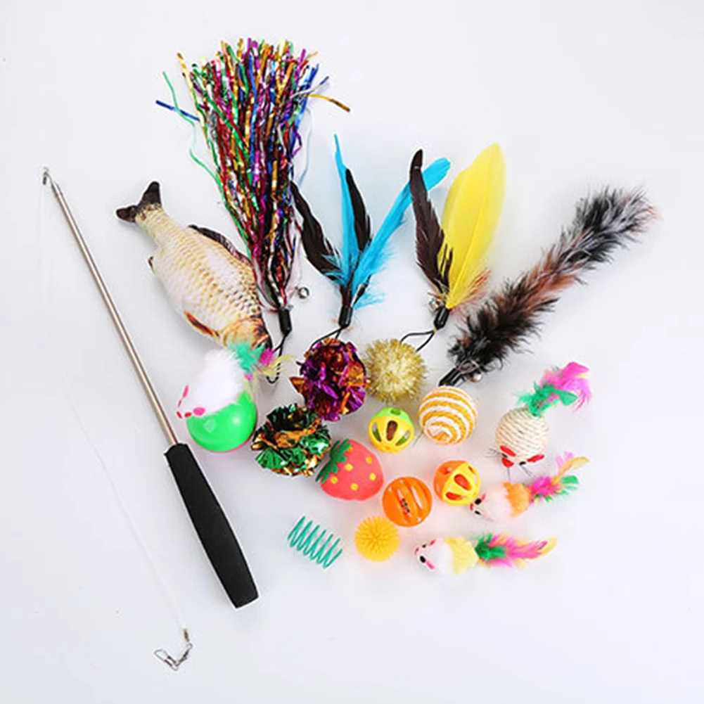 20 шт. Pet Дразнилка для котенка выдвижной палочка рыбы перовая шариковая царапин