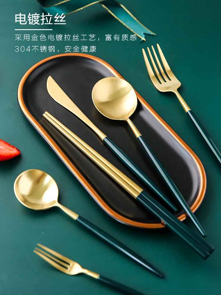 Murah Nordic Sendok Garpu Set Stainless Steel Piring Perjalanan Set Alat Dapur Dapat Digunakan Kembali Set Couverts De Meja Dapur BK50DS
